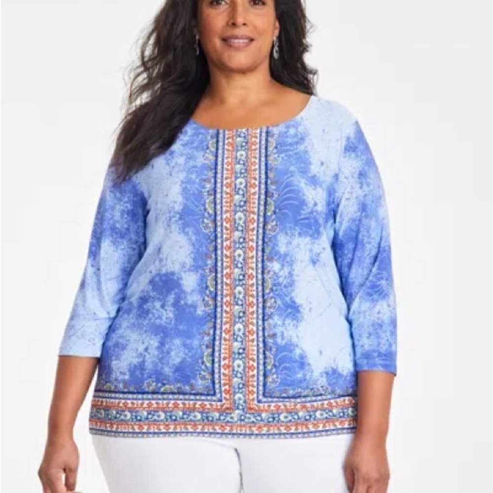 JM Collection Women's Printed boat neckline Top - New